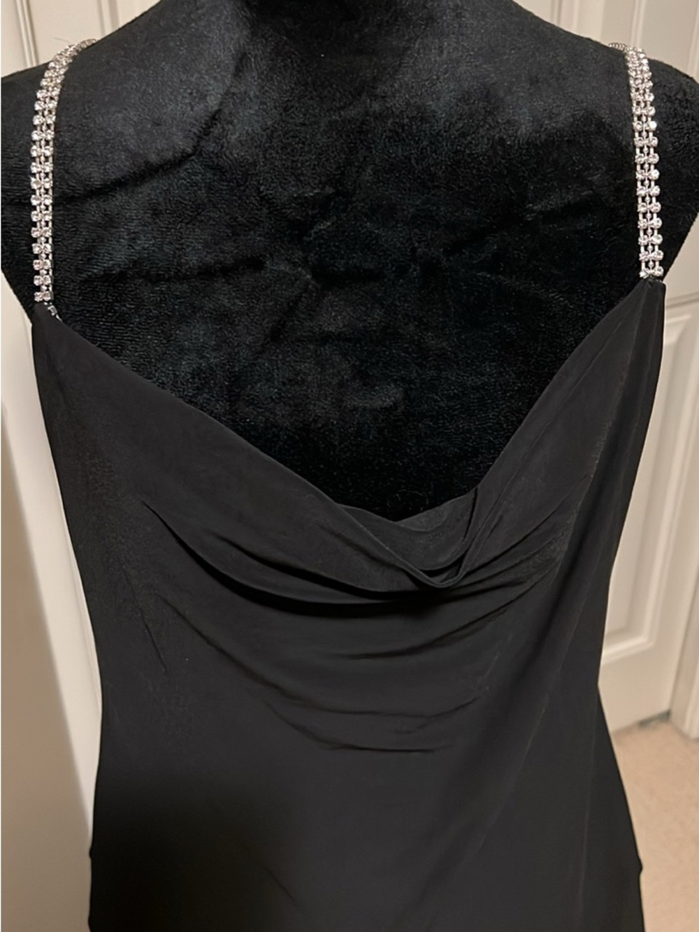 Frank Lyman Design Black Top with Rhinestone Straps